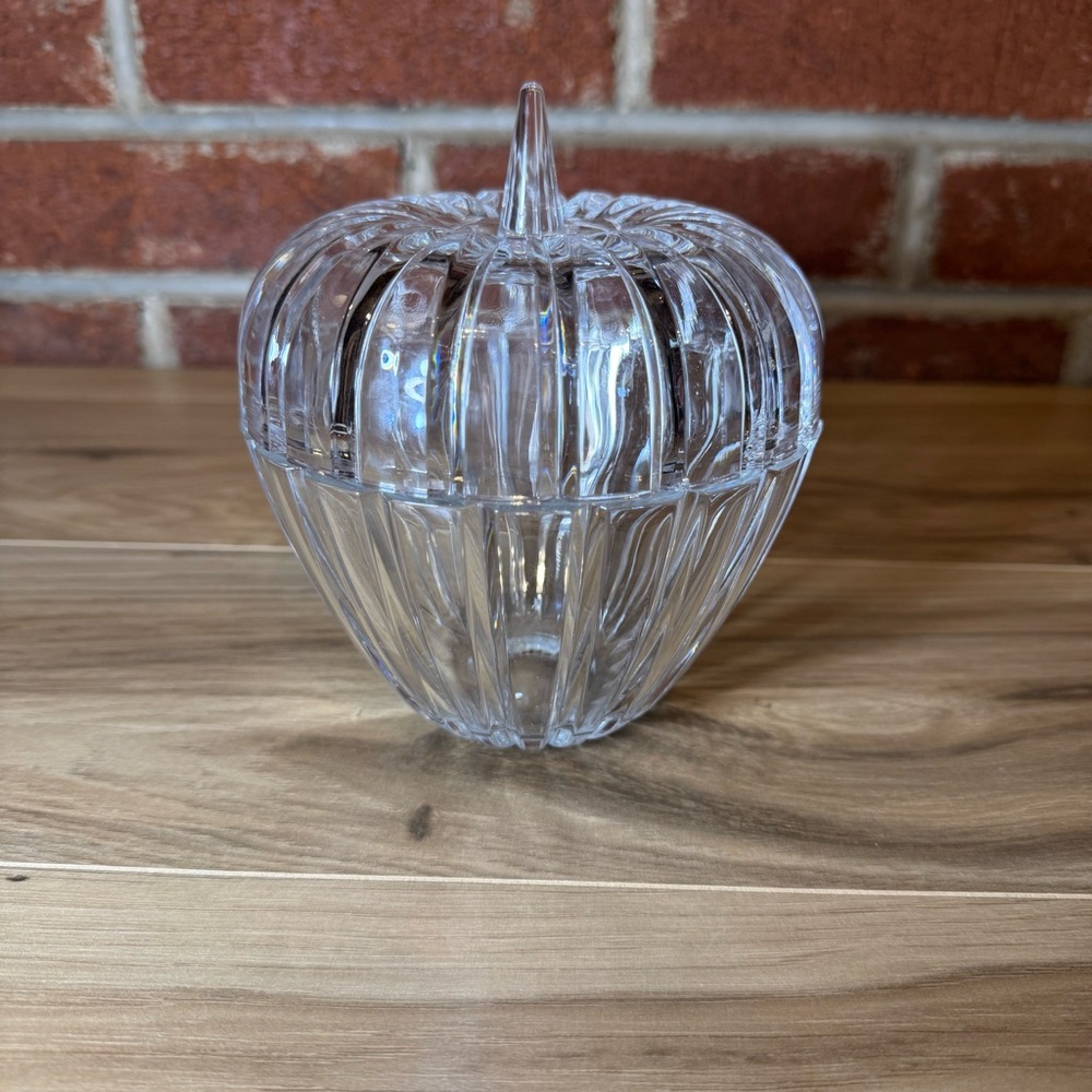 Clear Glass Apple Shaped Candy Dish with Lid Collectible Decor